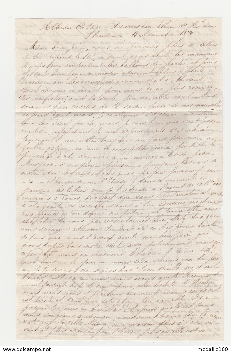 Siège De PARIS Lettre Avec Correspondance  De JERSEY à Destination D'Albert BARRE Distribuée Après Les évênements - 1863-1870 Napoléon III. Laure