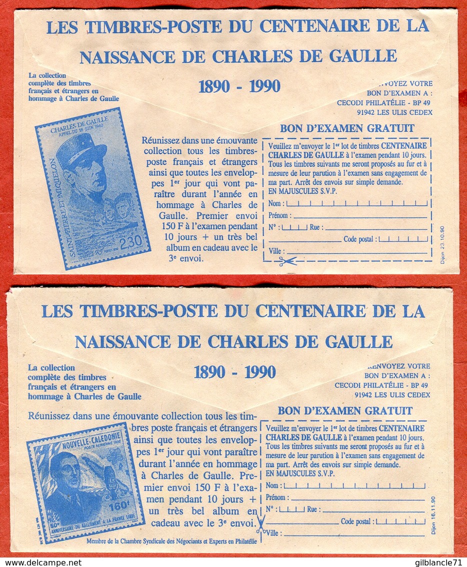 Publicité Verso Enveloppe CCP  Timbres Centenaire Naissance Charles De Gaulle Nelle Calédonie SPM - Documents Of Postal Services