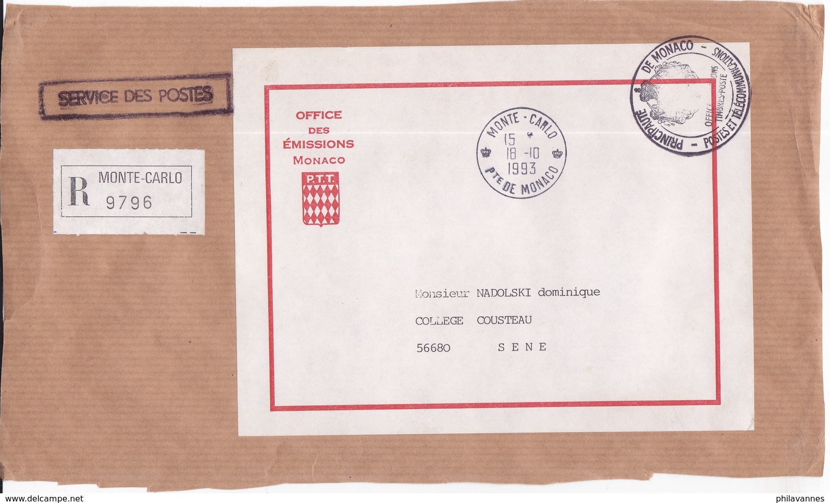 Monaco, Lettre Recommandée De 1993,,service Des Postes, ( MC2020.01/004) - Cartas & Documentos