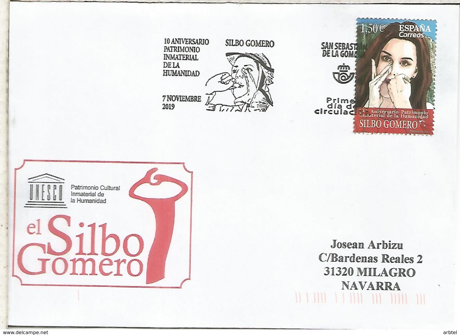 SAN SEBASTIAN DE LA GOMERA CANARIAS CC CON MAT PRIMER DIA SILBO GOMERO UNESCO - Cartas & Documentos