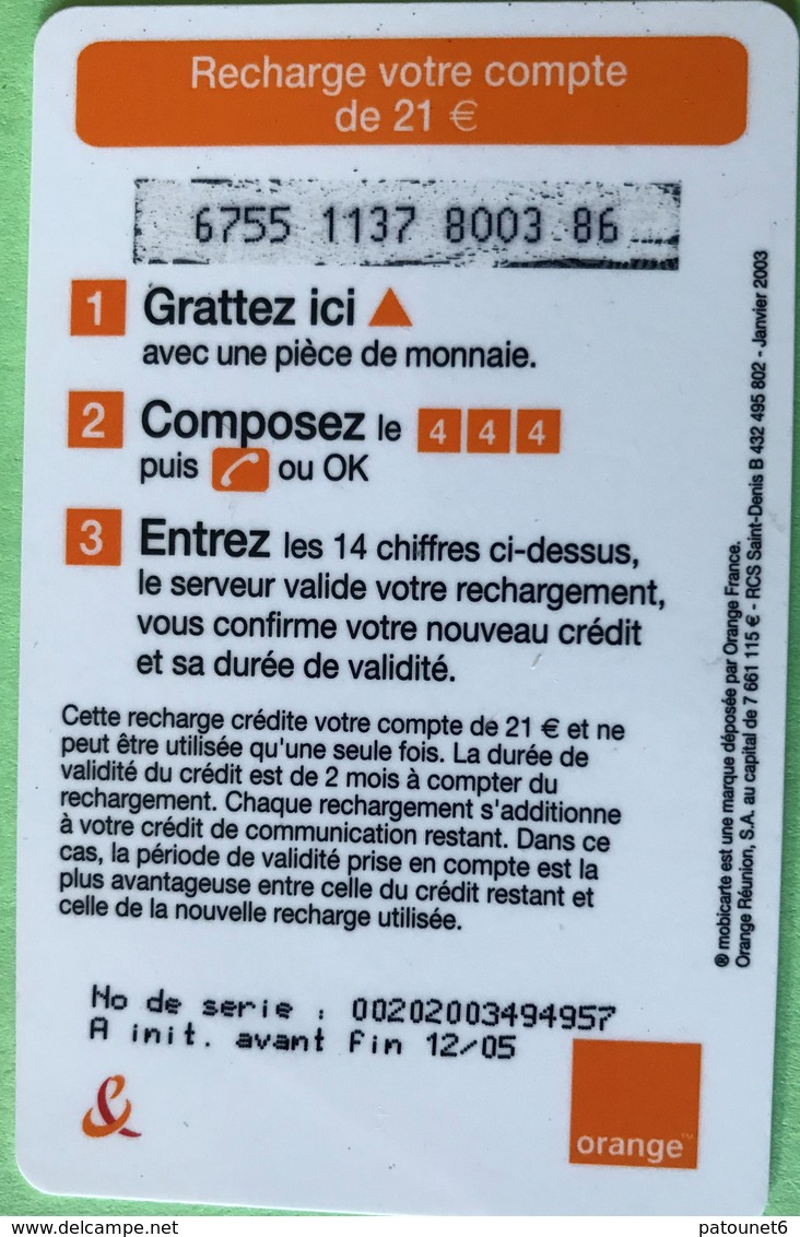 REUNION  -  Recharge Orange 20 + 1  -  Orange Sans Frontière - Riunione