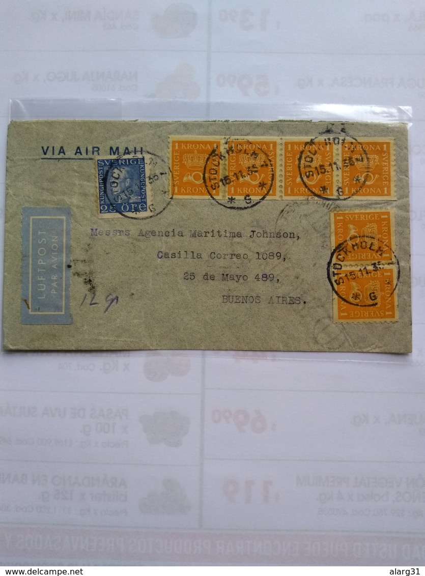 Sweden Airmail Cover To Argentina 15 Nov 1935 Between Navigation Agencies High Postage Best Condition Transit In France - Lettres & Documents