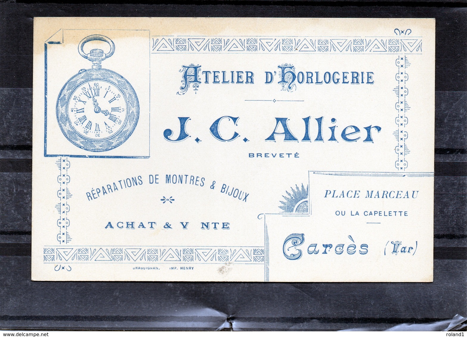 Carte Pub - J.C Allier - Atelier D'horlogerie - Carces