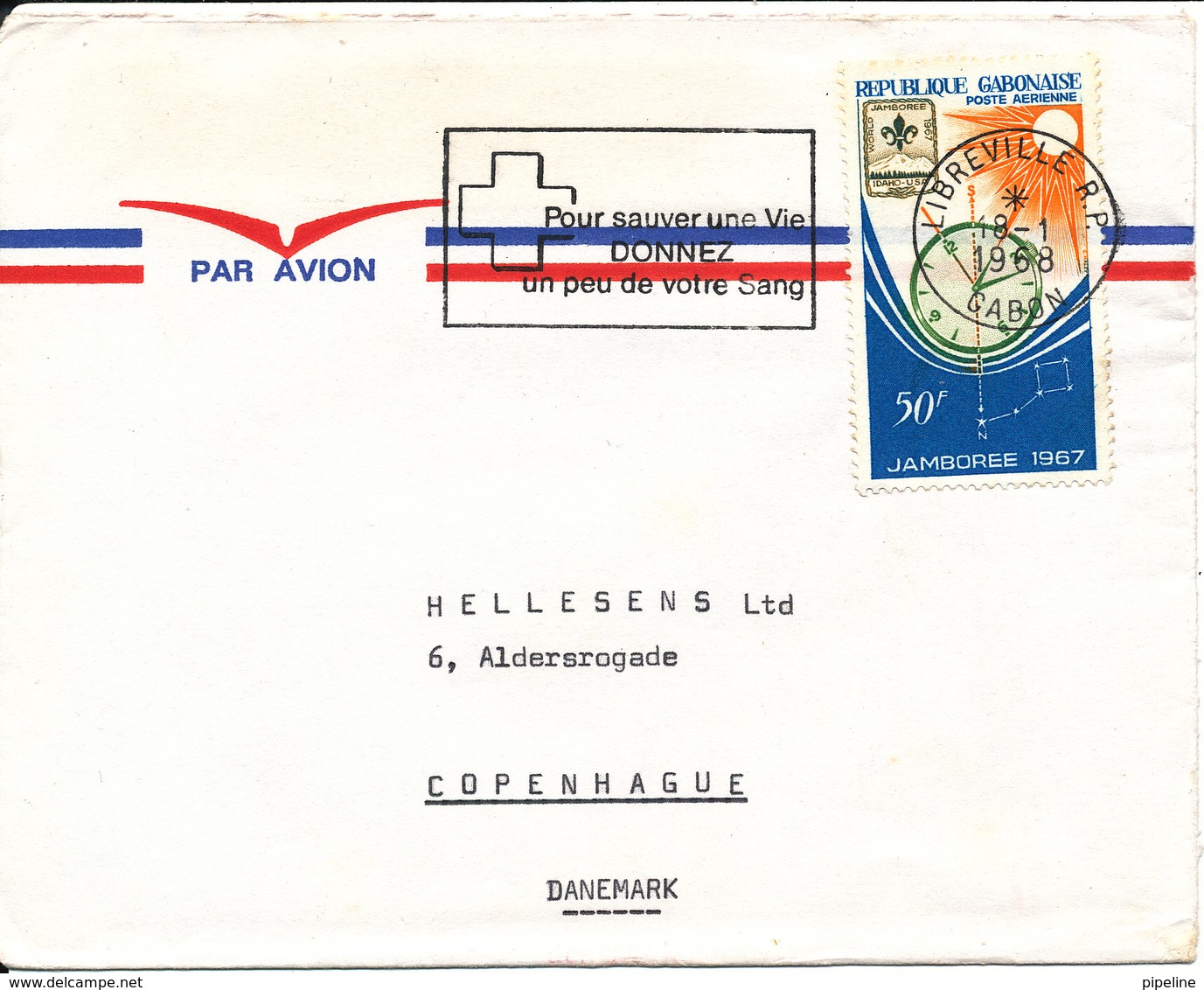 Gabon Gabonaise Air Mail Cover Sent To Denmark Libreville 18-1-1968 Single Franked SCOUT Stamp - Gabon (1960-...)