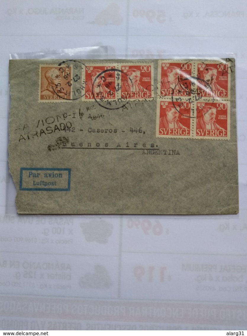 Sweden Airmail Cover To Argentina Posted In 1946 At Front Reception Pmk Delayed Planes 6 Víctor Rydgerg Stamps - Lettres & Documents