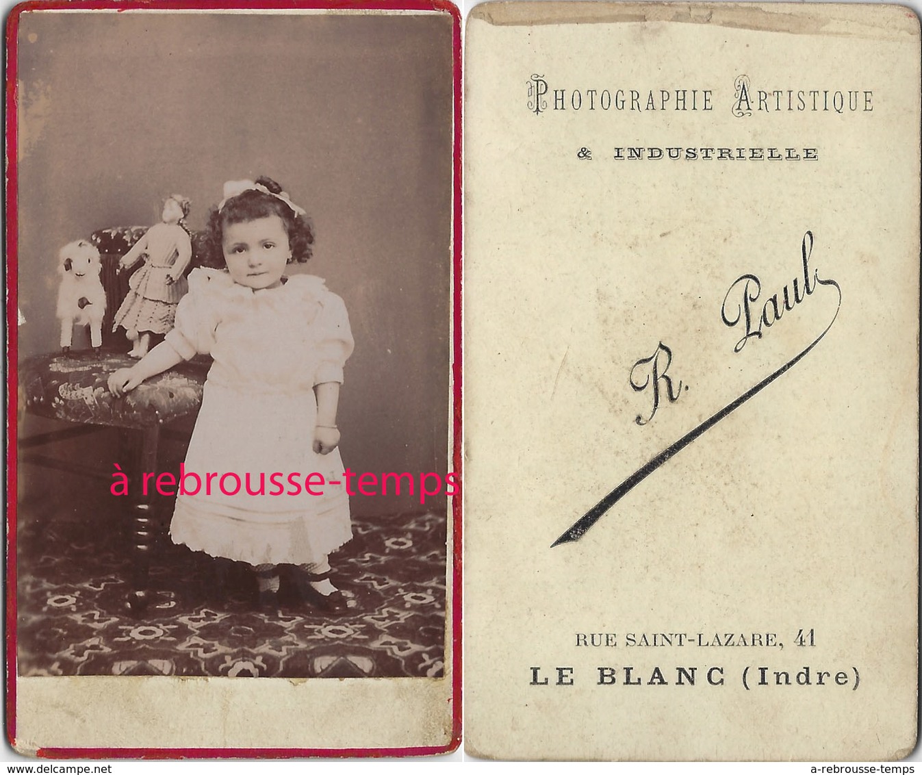 CDV Fillette Et Sesjouets-poupée Et Peluche-photo R. Paul à Le Blanc (Indre) - Anciennes (Av. 1900)