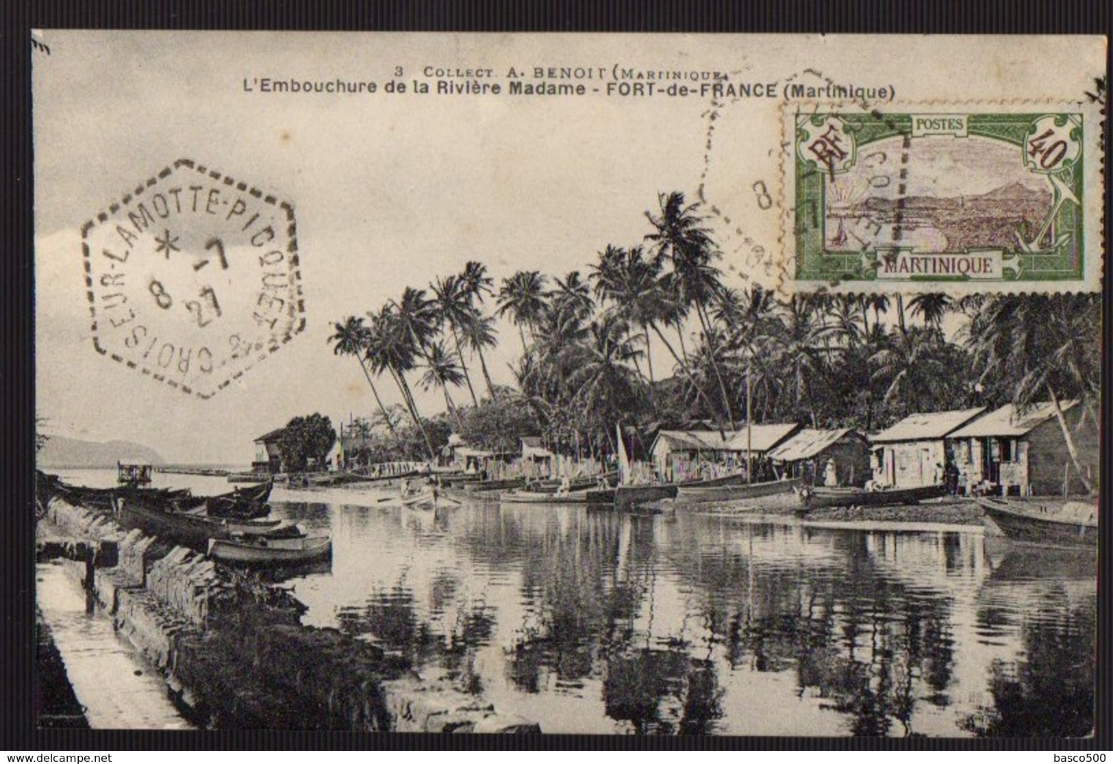 1927 - Oblitération Hexagonale "CROISEUR LAMOTTE-PICQUET" Sur CP De Martinique - Seepost