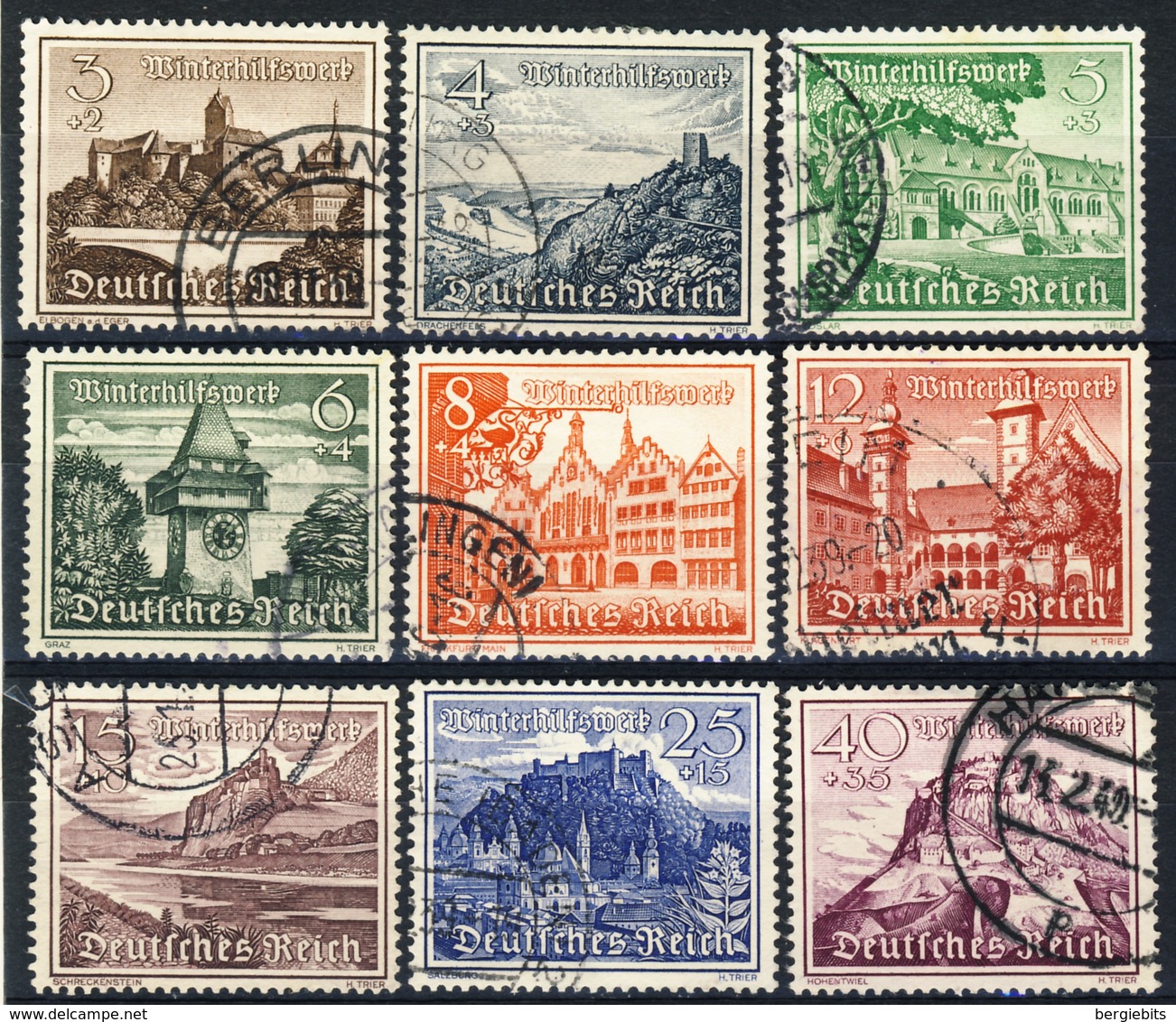 1939 Germany VF Used  Complete Set Of  9 Stamps "Castle Set" Michel # 730-738 - Gebraucht