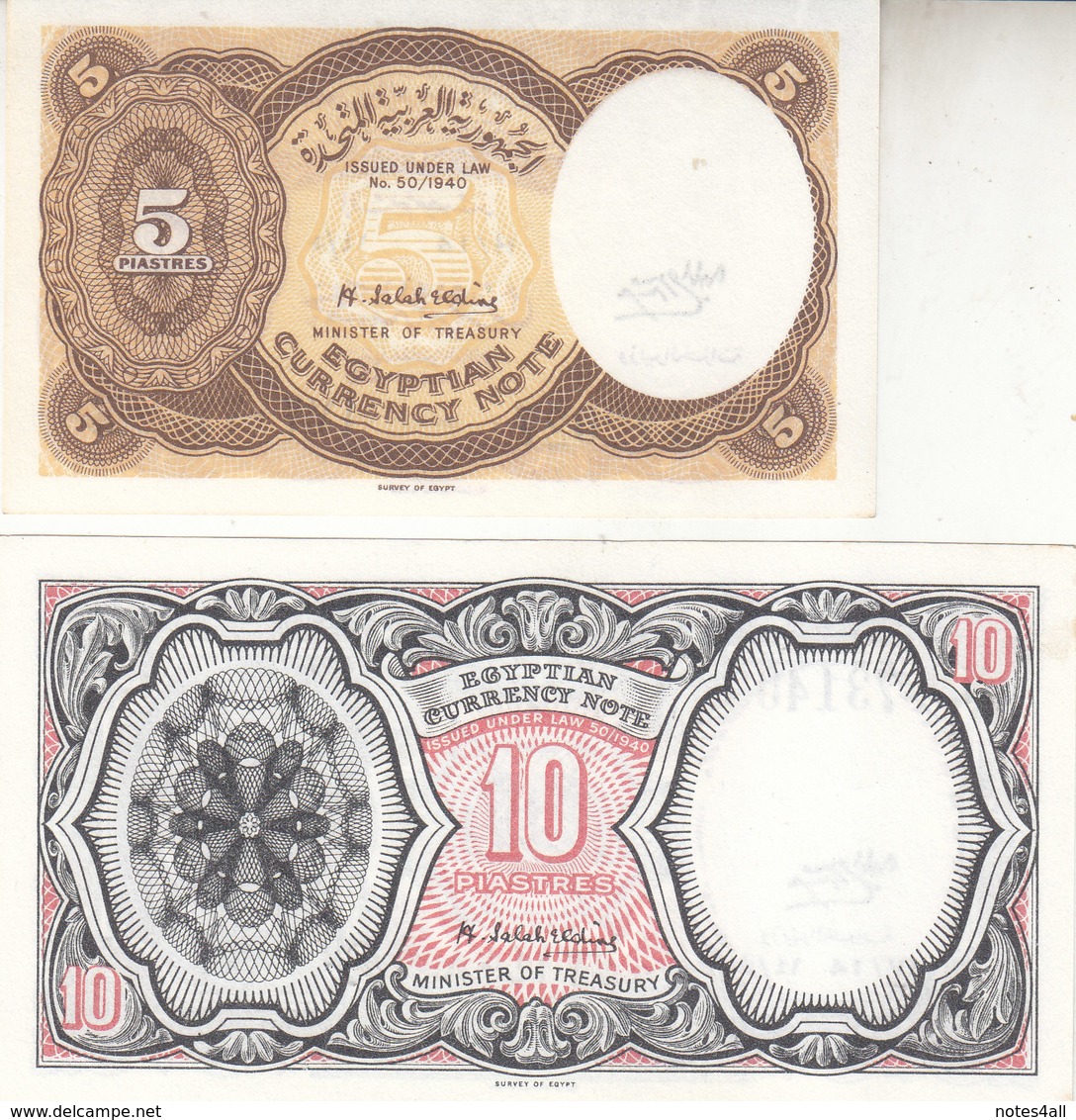 EGYPT 5 10 PT. PIASTRES 1958 P-176c 177c SIG/H Salah Water Mrk LETTERS SET UNC - Egypt