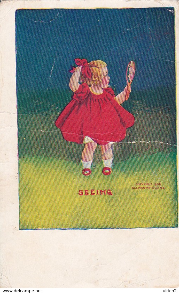 PC Girl With Mirror - Seeing - Ullman NY - USA Dekalb 1908 (46538) - Humorous Cards