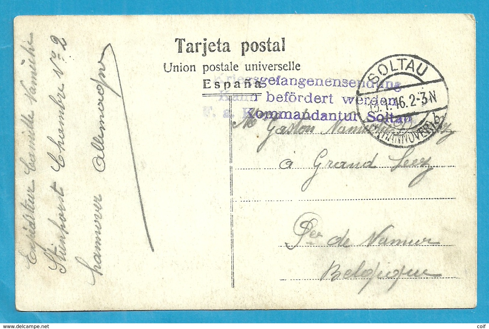 Foto-kaart Van SOLTAU Met Stempel GEPRUFT, Naar GRAND LEEZ (Prov. NAMUR) - Prisoners