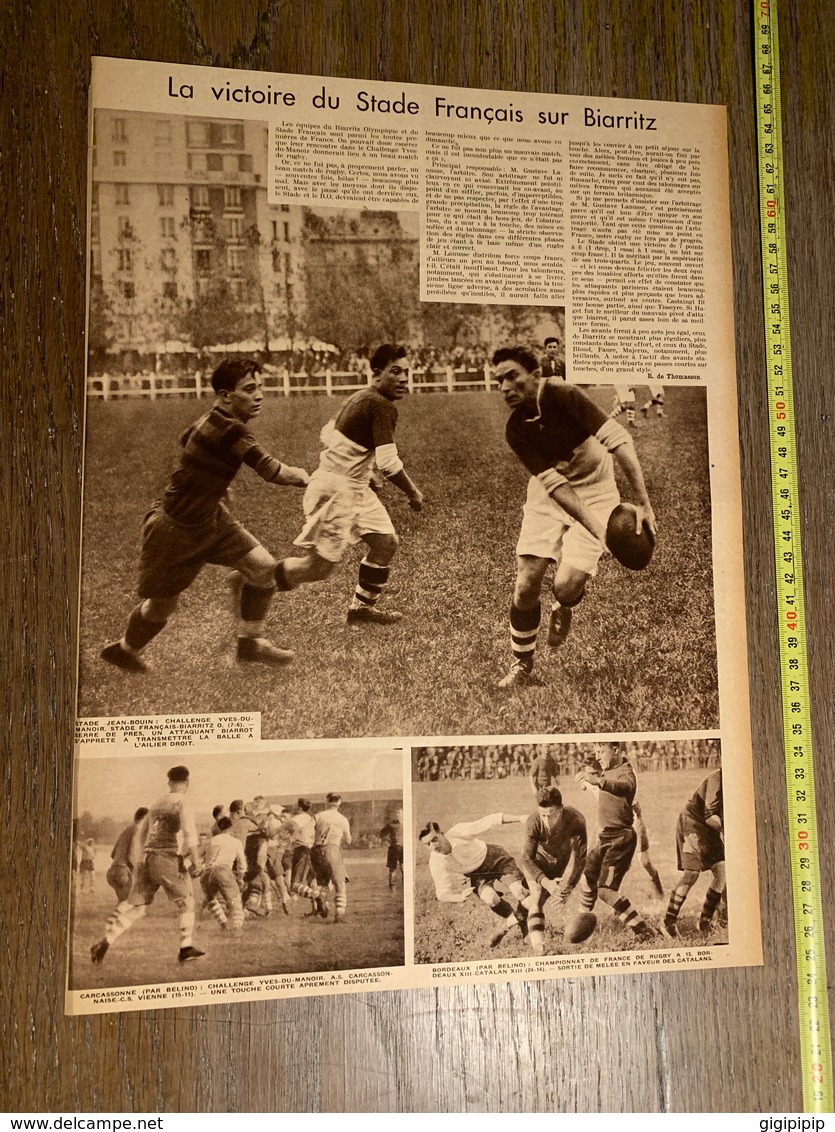 1934 M RUGBY VICTOIRE DU STADE FRANCAIS SUR BIARRITZ CARCASSONNE VIENNE - Collections