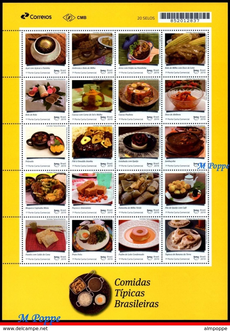 Ref. BR-V2019-25 BRAZIL 2019 FOOD, DRINKS, TYPICAL BRAZILIAN FOODS,, GASTRONOMY, UPAEP, SHEET MNH 20V - Levensmiddelen