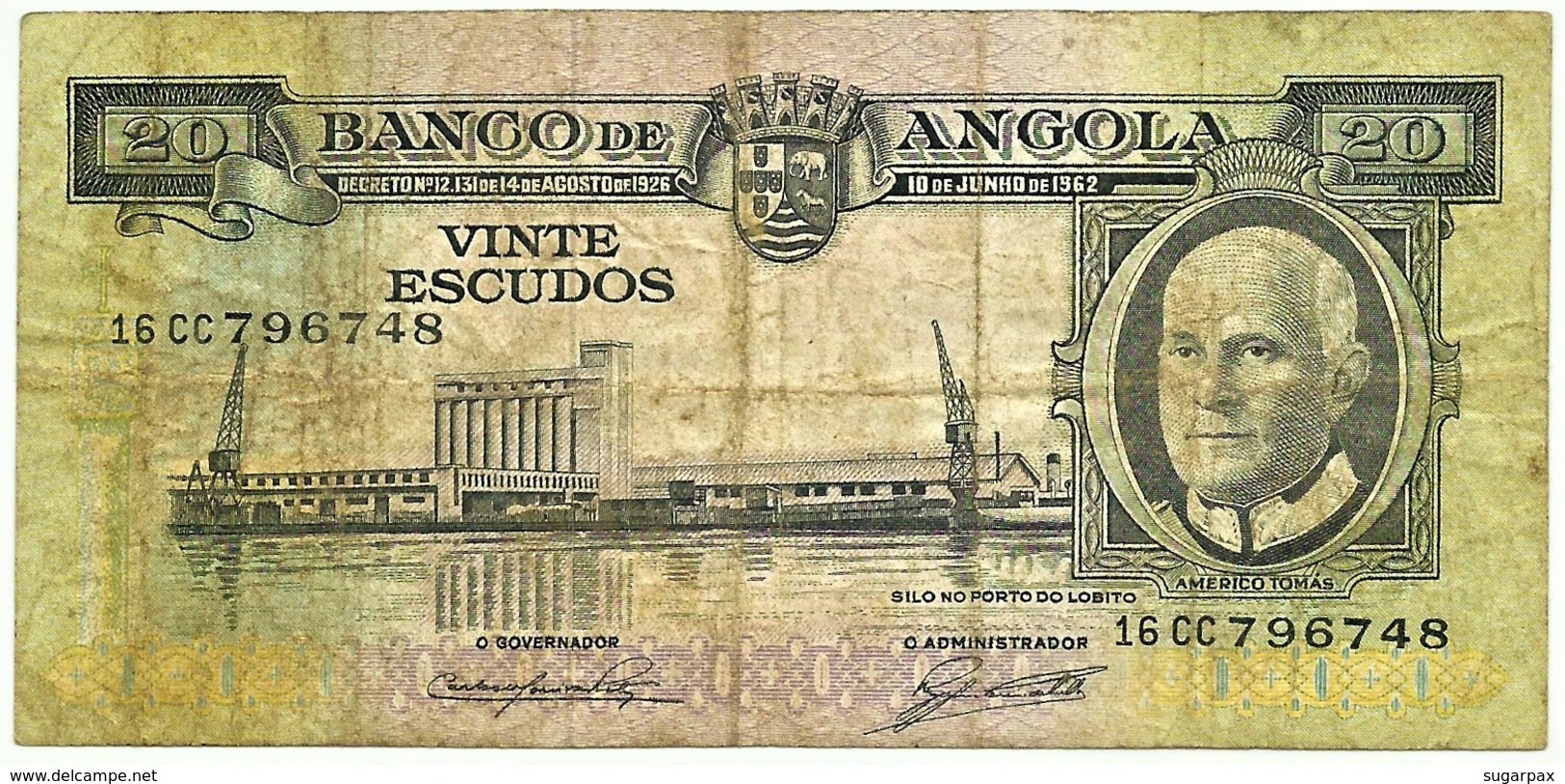 Angola - 20 Escudos - 10.06.1962 - Pick 92 - Série 16 CC - Américo Tomás - PORTUGAL - Angola