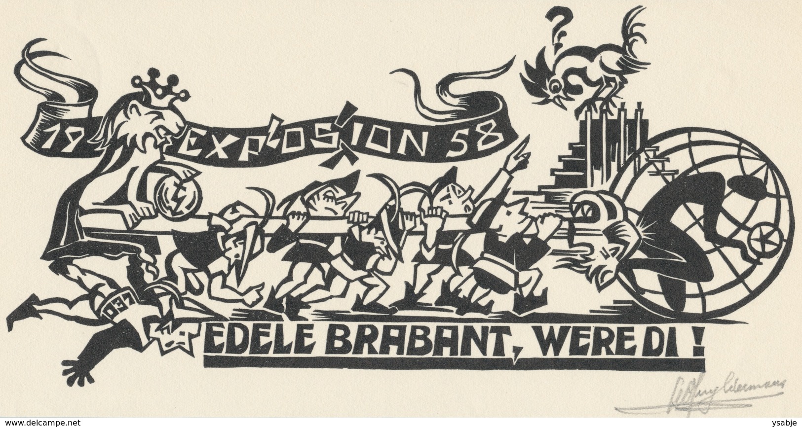 Nieuwjaarskaart 1958 - Expo 58 - Leo Muyldermans Gesigneerd - Estampes & Gravures