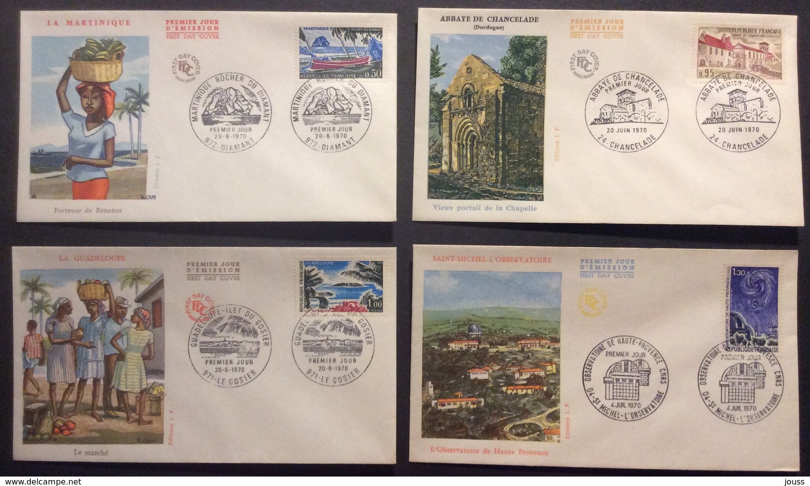 0376 Martinique 1644 Chancelade 1645 Guadeloupe 1646 Observatoire 1647 FDC Premier Jour 1970 Lot 4 Lettre - 1970-1979