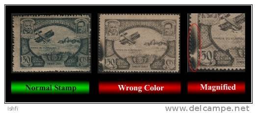 Spain (Exh. Issue) 50c. (Sc # C53) Error: Wrong Color! "Gray" Instead Of "Blue"-See Right One  (Mint) - Variedades & Curiosidades