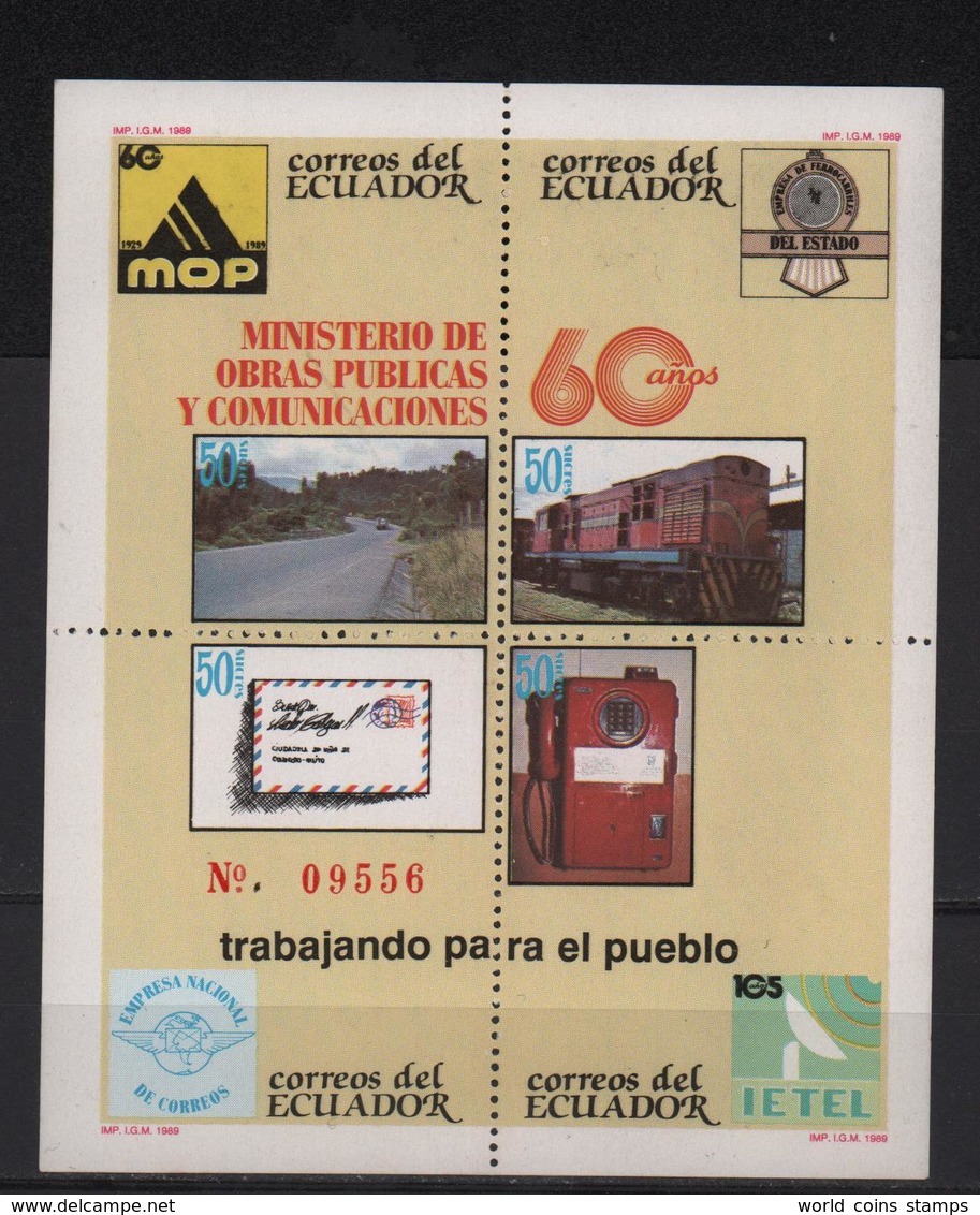 ECUADOR 1989 SOUVENIR SHEET MINISTRY OF PUBLIC WORKS & COMMUNICATIONS MNH SC# 1216 - Ecuador
