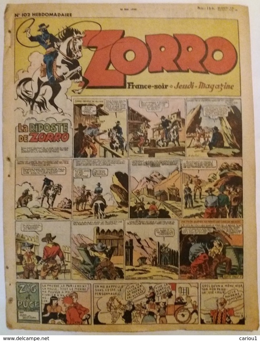 C1  ZORRO Jeudi Magazine 102 1948 Luc BRADFER Zig Puce GARTH Port Inclus France - Zorro