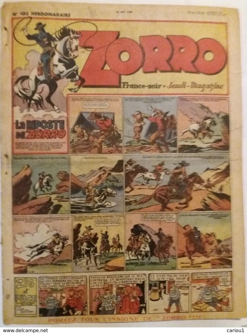 C1 ZORRO Jeudi Magazine 103 1948 Luc BRADFER Zig Puce GARTH Port Inclus France - Zorro