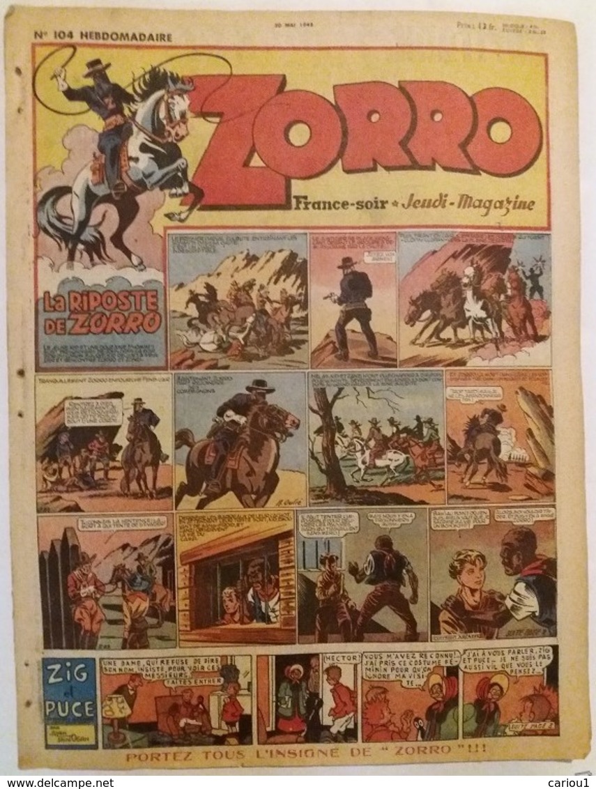 C1 ZORRO Jeudi Magazine 104 1948 Luc BRADFER Zig Puce GARTH Port Inclus France - Zorro