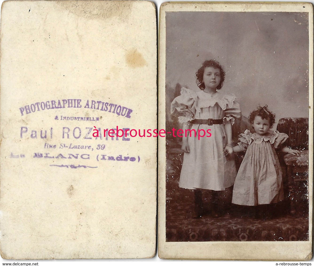 CDV  2 Jolies Fillettes-photographe Rare Paul ROZAIRE à Le Blanc (Indre) - Anciennes (Av. 1900)