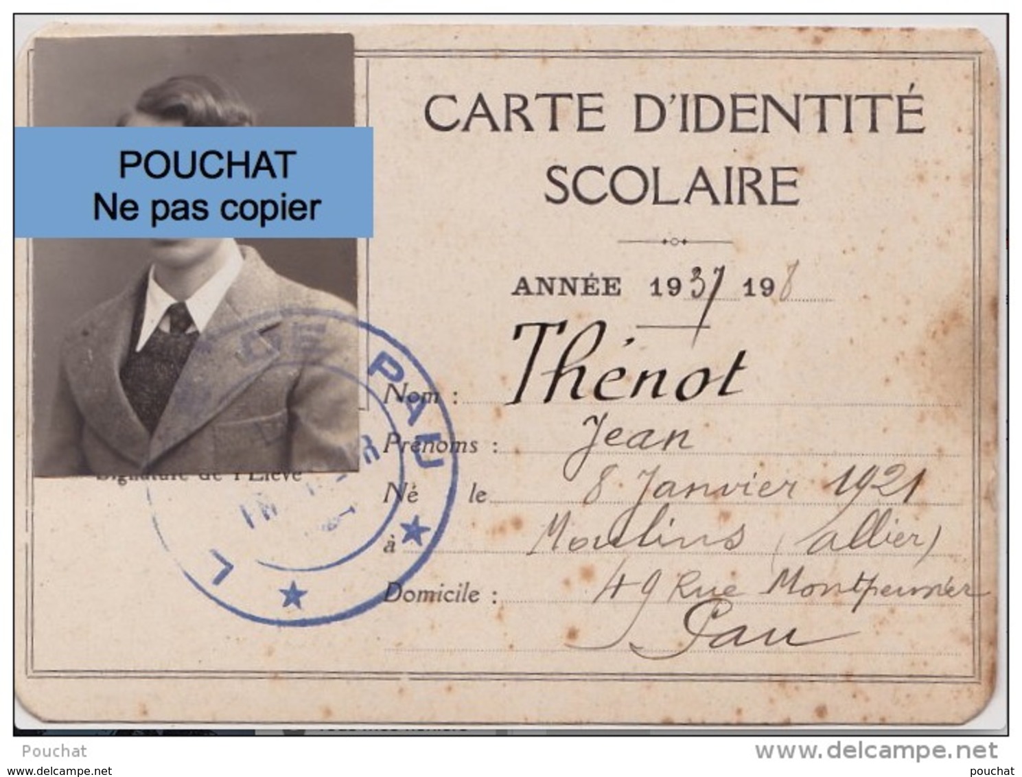 64) PAU - CARTE D ' IDENTITÉ SCOLAIRE ANNÉE 1937 - 1938 - LYCÉE LOUIS BARTHOU  - (2 SCANS) - Documenti Storici