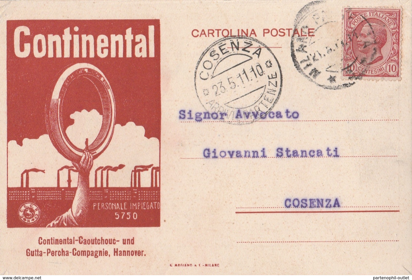 Cartolina - Postcard /  Viaggiata - Sent /   Gomme Continental - Pubblicitari