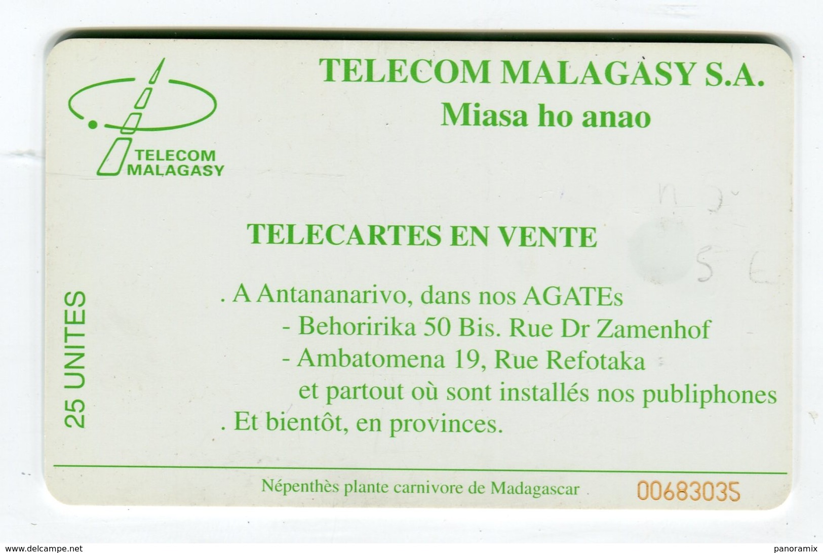 Telecarte °_ Mada-Népenthès Carnivore-25u-Sc7- R/V 3035 - Madagascar