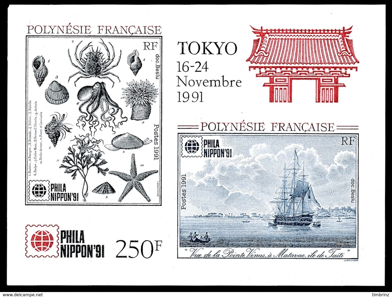 POLYNESIE 1991 - Yv. BF 18 (393 Et 394) ** TB  Faciale= 2,10 EUR - Expo Phil.Philanippon'91  ..Réf.POL24262 - Blocks & Sheetlets