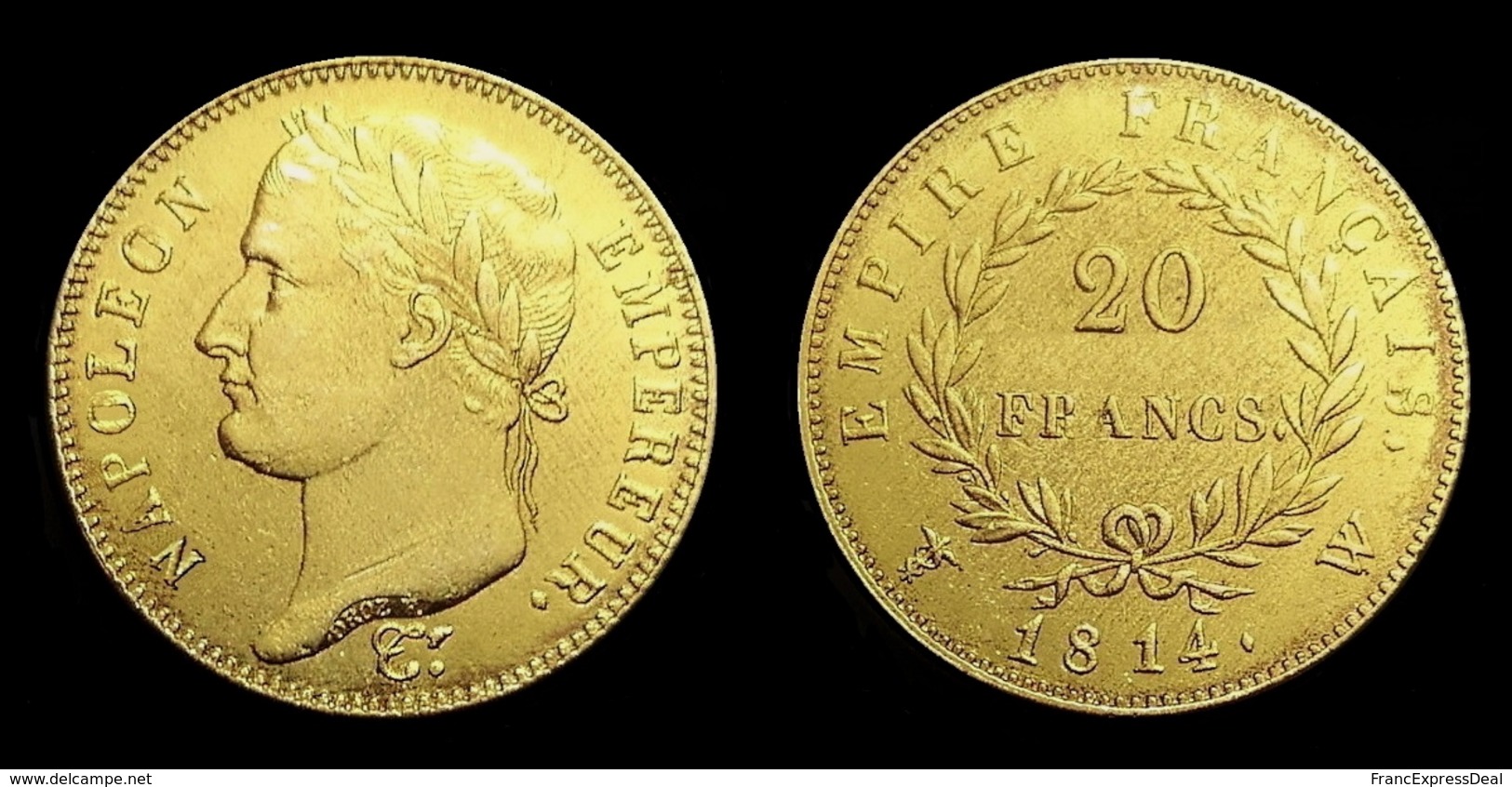 COPIE - 1 Pièce Plaquée OR ( GOLD Plated Coin ) - France - 20 Francs Napoléon Tête Laurée 1814 W - Altri & Non Classificati