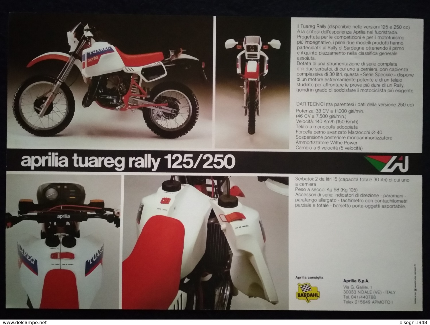 08853 "APRILIA TUAREG RALLY 125/250" VOLANTINO ILLUSTR. ORIG. - Motor Bikes