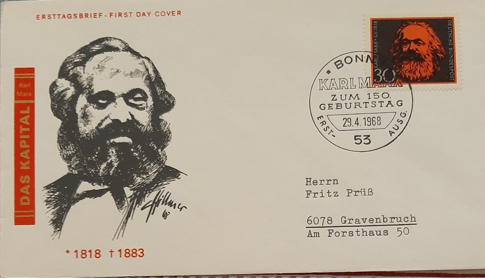 Germany FDC 1968 Das Kapital Marx - Other & Unclassified