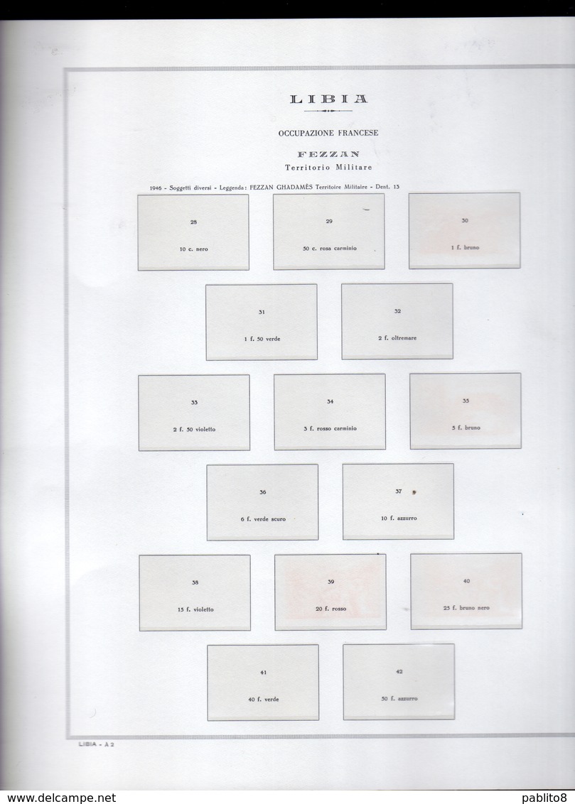 COLONIE FOGLIO ALBUM MARINI FOGLI 22 ANELLI CON TASCHINE LIBIA FEZZAN E GHADAMES LIBYA OTTIME CONDIZIONI - Fogli Prestampati
