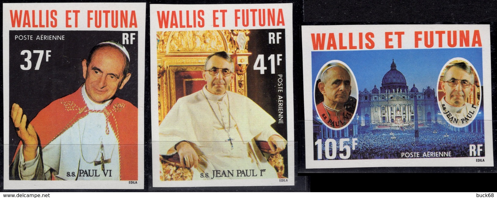 WALLIS & FUTUNA Pa  86 à 88 ** MNH Non Dentelé Imperf Papes Pope Pabst Paul VI Jean Paul I (CV 20 €) - Imperforates, Proofs & Errors