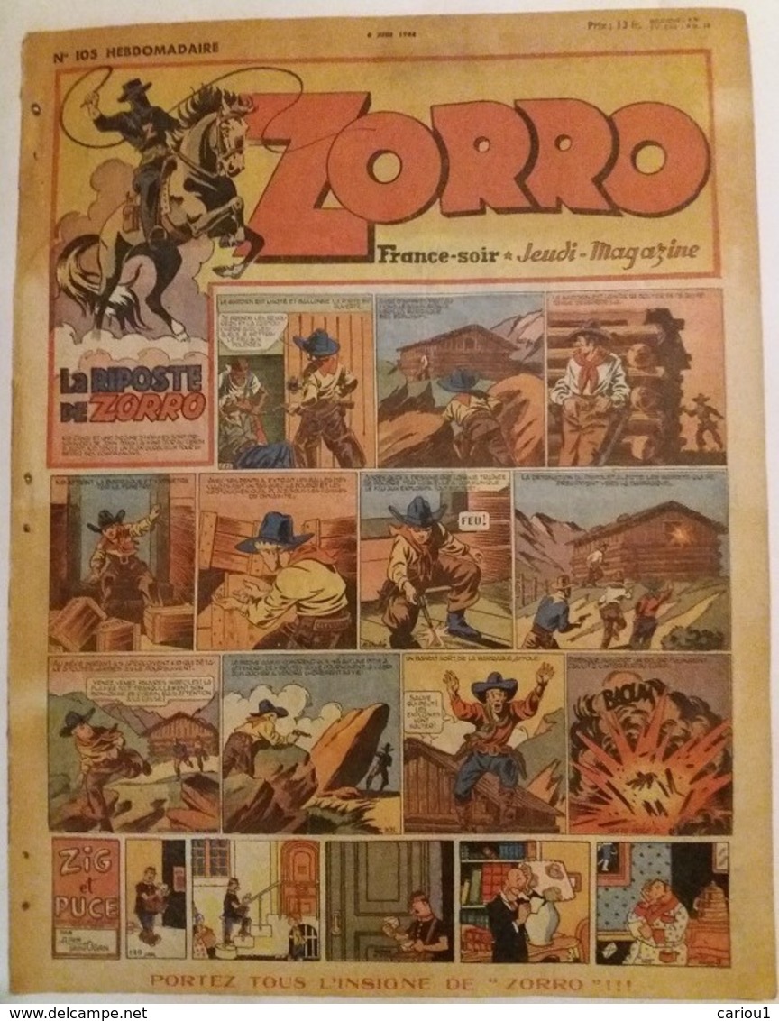 C1 ZORRO Jeudi Magazine 105 1948 Luc BRADFER Zig Puce GARTH Port Inclus France - Zorro