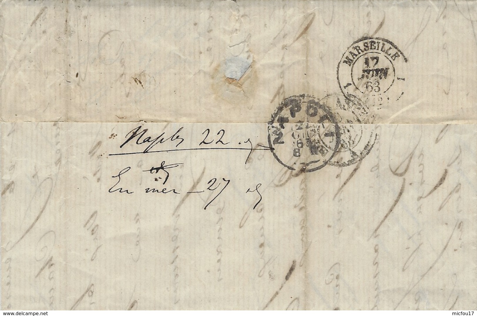 14863- Lettre De Bordeaux Pour Naples  Cad T15 Affr. N°23 SEUL Oblit.. G C 532 - 1849-1876: Classic Period