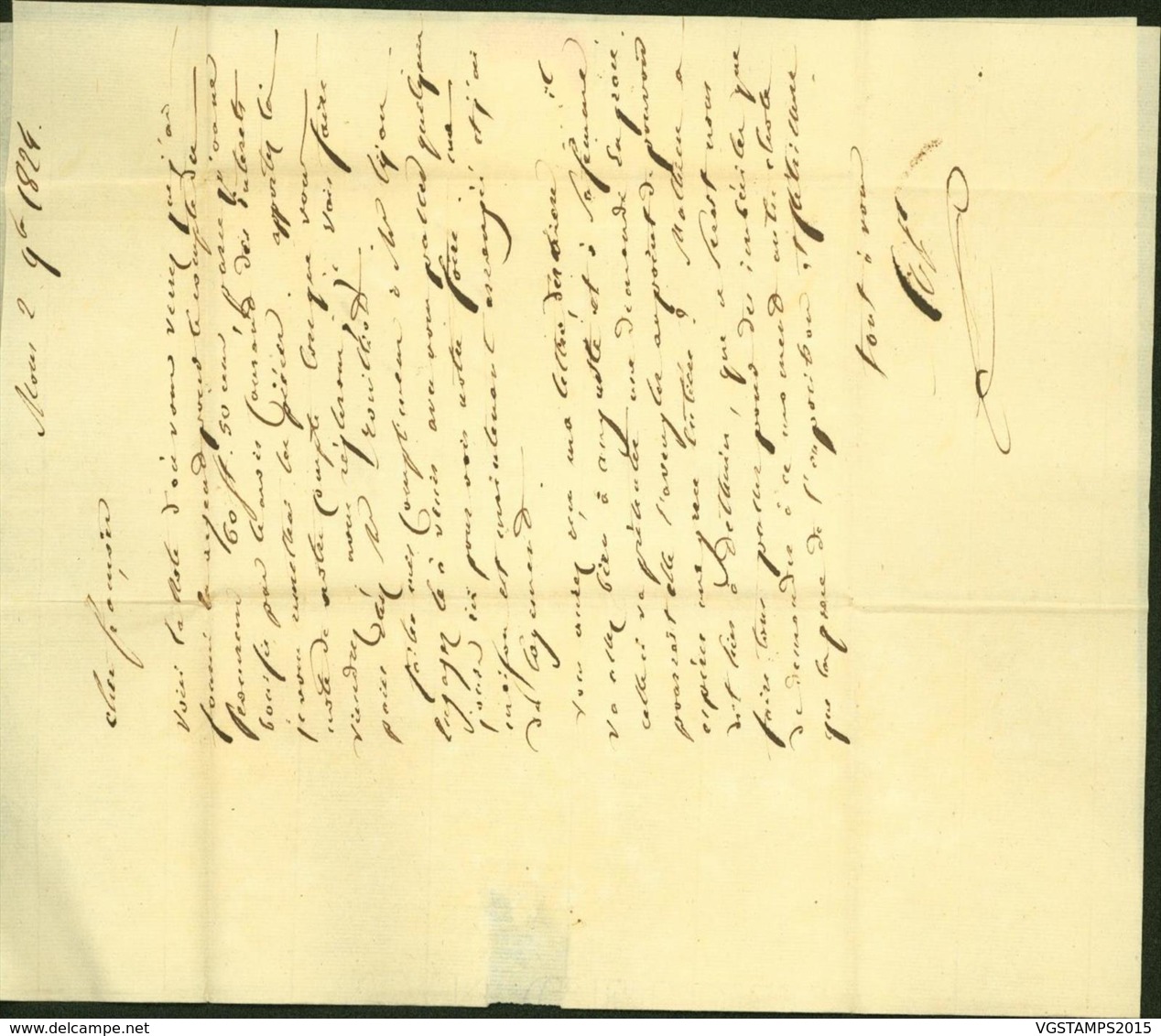 BELGIQUE LETTRE DATE DE MONS 02/11/1824 + GRIFFE BERGEN VERS FONTAINE L'EVEQUE (BE) DC-5412 - 1815-1830 (Periodo Holandes)
