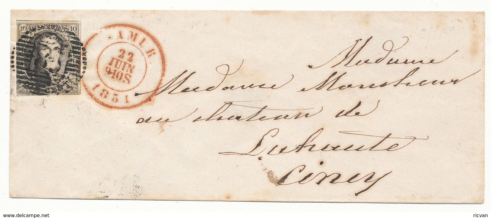 1851 BRIEF MET OCB ?6(GERAND MET GEBUUR) VAN NAMUR NAAR CINEY - AANKOMSTSTEMPEL CINEY ZIE SCAN(S) VL - 1851-1857 Médaillons (6/8)