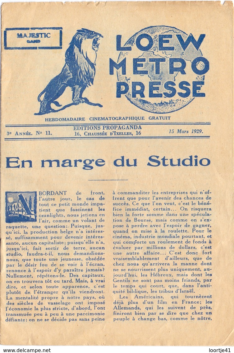 Loew Metro Presse - Ciné  Bioscoop Programma Programme Cinema Majestic  Gent - 15 Mars 1929 - Lon Chaney - Programma's