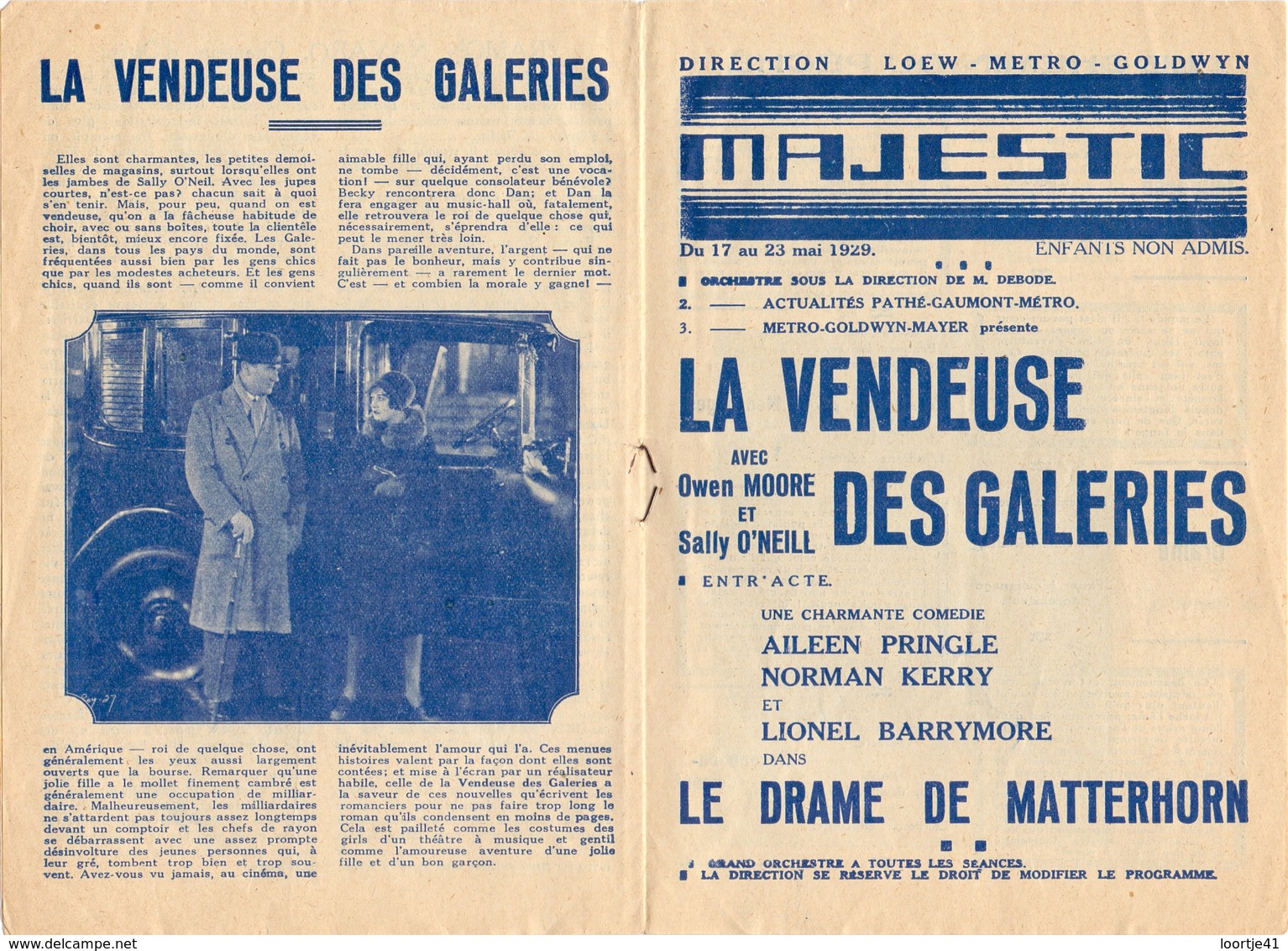 Loew Metro Presse - Ciné  Bioscoop Programma Programme Cinema Majestic  Gent - 17 Mai 1929 - La Vendeuse Des Galeries - Programma's