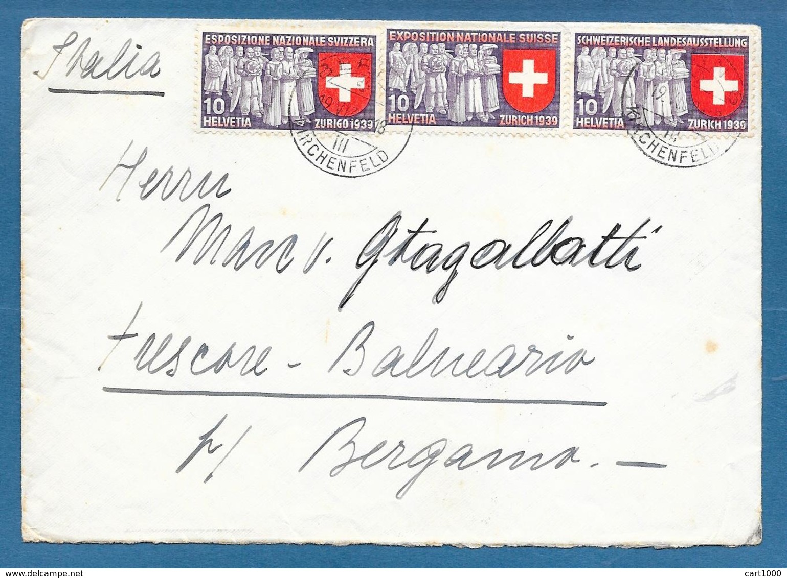 1939 BERN TO ITALY ESPOSIZIONE NAZIONALE SVIZZERA EXPOSITION NATIONALE SUISSE SCHWEIZERISCHE LANDESAUSSTELLUNG - Cartas & Documentos