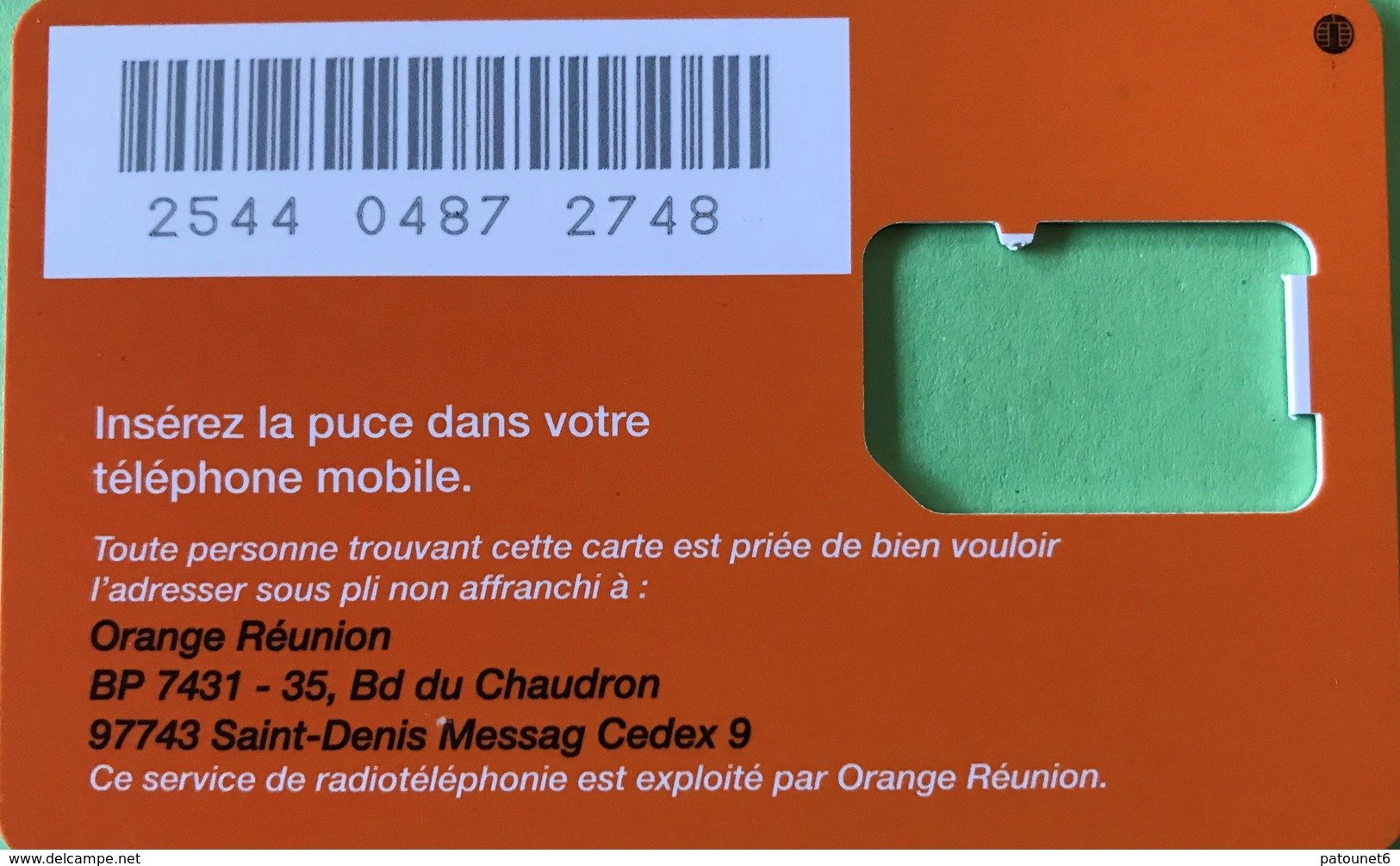 REUNION  -  Carte SIM Orange " Compte Mobile § La Mobicarte  -  Coque Sans Puce - Réunion
