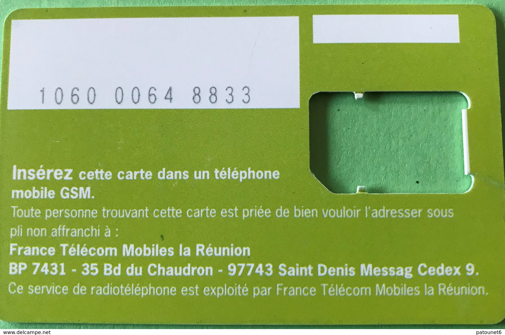 REUNION  -  Carte SIM France Telecom Itinéris  -  Coque Sans Puce - Réunion
