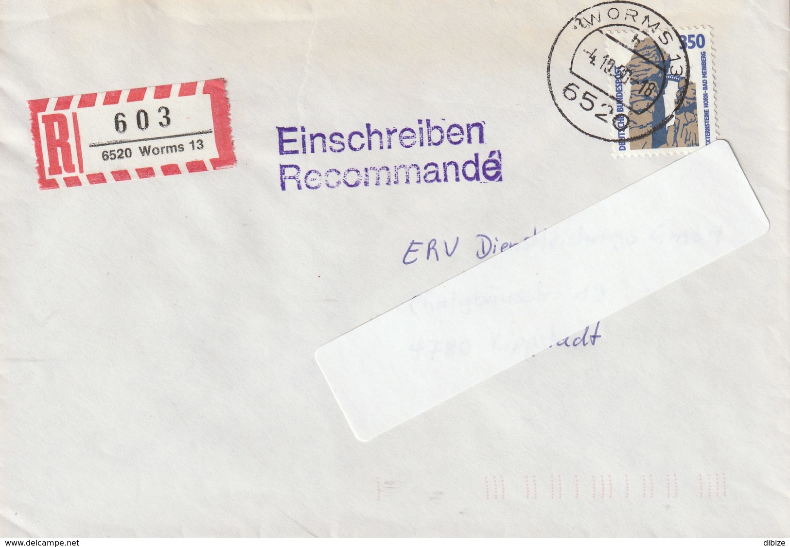 Deutschland. Brief Mit Briefmarke Und Stempel. 1990. Externsteine ​​Horn-Bad Meinberg. Einschreiben. - Archäologie
