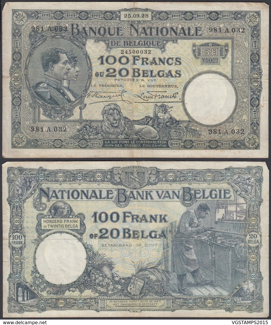 Belgique - Billet 100Fr - 25.09.28  (VG) DC-5483 - 100 Francs & 100 Francs-20 Belgas