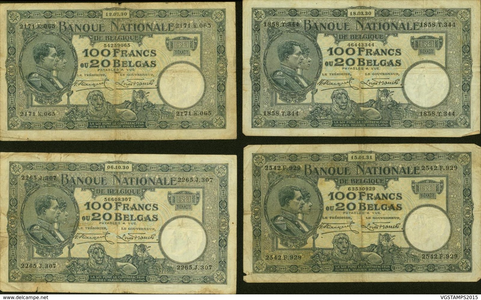 Belgique - Lot De 20 Billets 100Fr  (VG) DC-5484 - 100 Franchi & 100 Franchi-20 Belgas