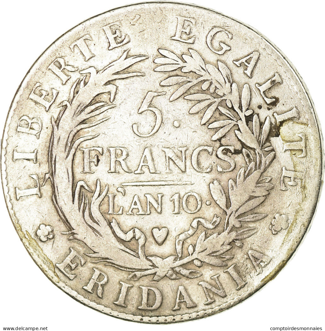 Monnaie, États Italiens, PIEDMONT REPUBLIC, 5 Francs, 1801, Turin, B+, Argent - République Cisalpine / République Italienne