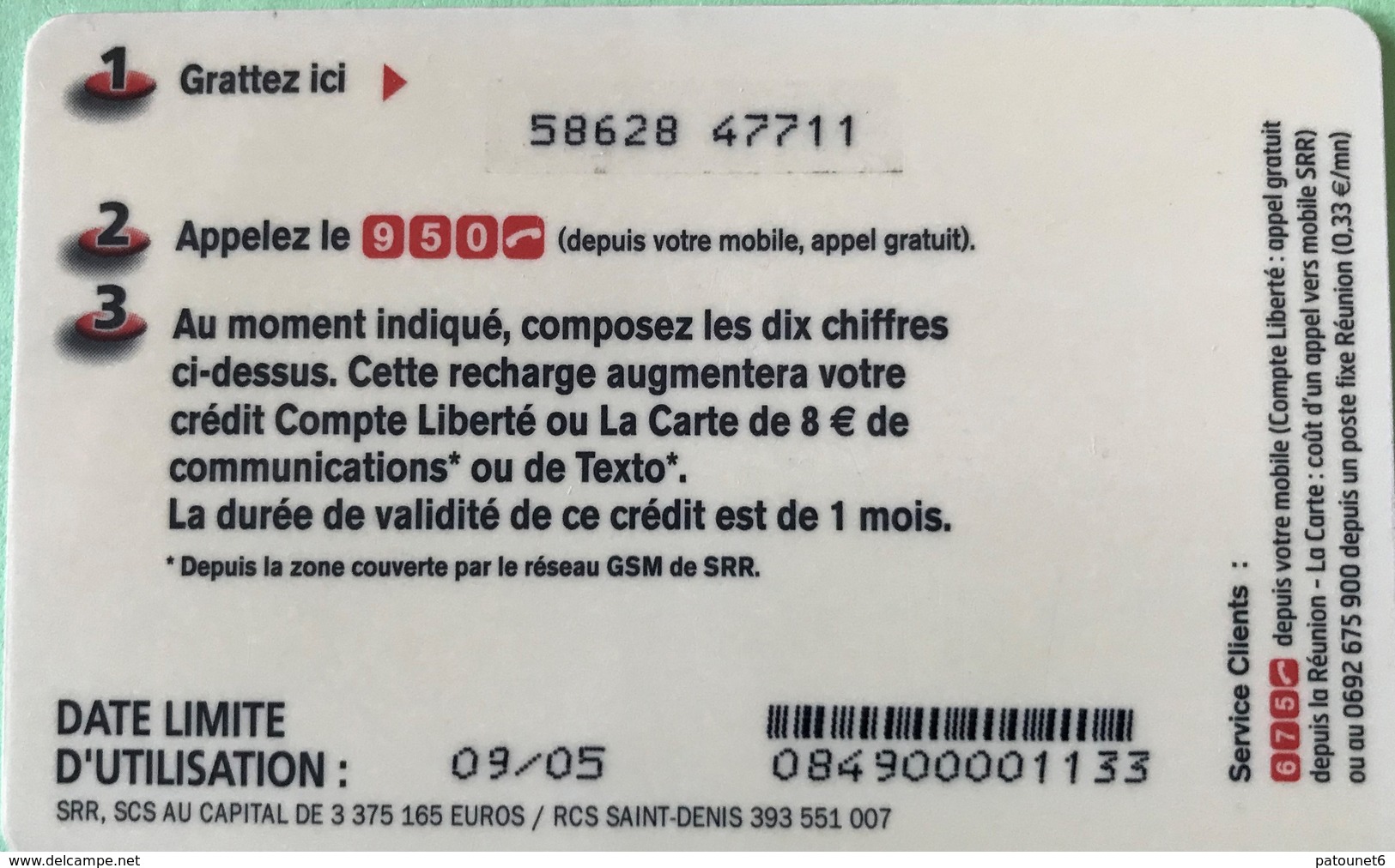 REUNION - Recharge NRJ Mobile - SFR - 8 Euros (carton) - Réunion