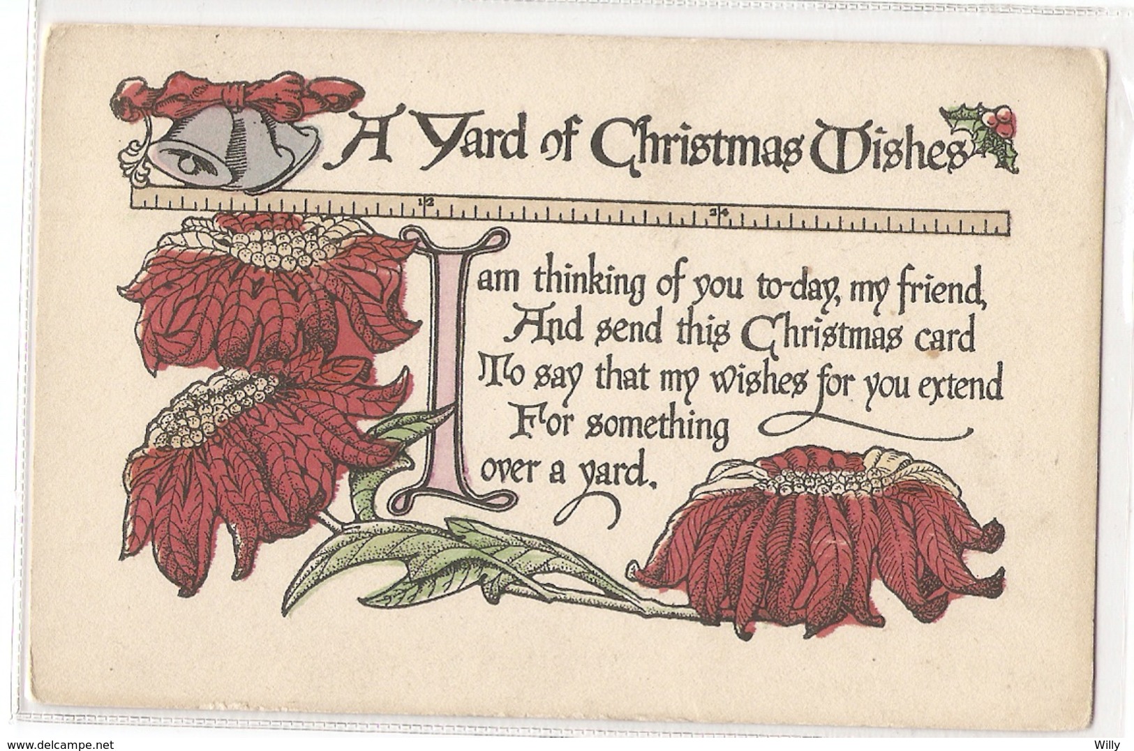 P 418, OLD FANTASY POSTCARD , GREETINGS , PENSEE ,  A YARD OF CHRISTMAS WISHES - Other & Unclassified